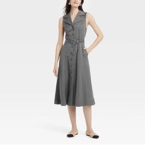 a new day Tiewaist Gray Midi Dress
